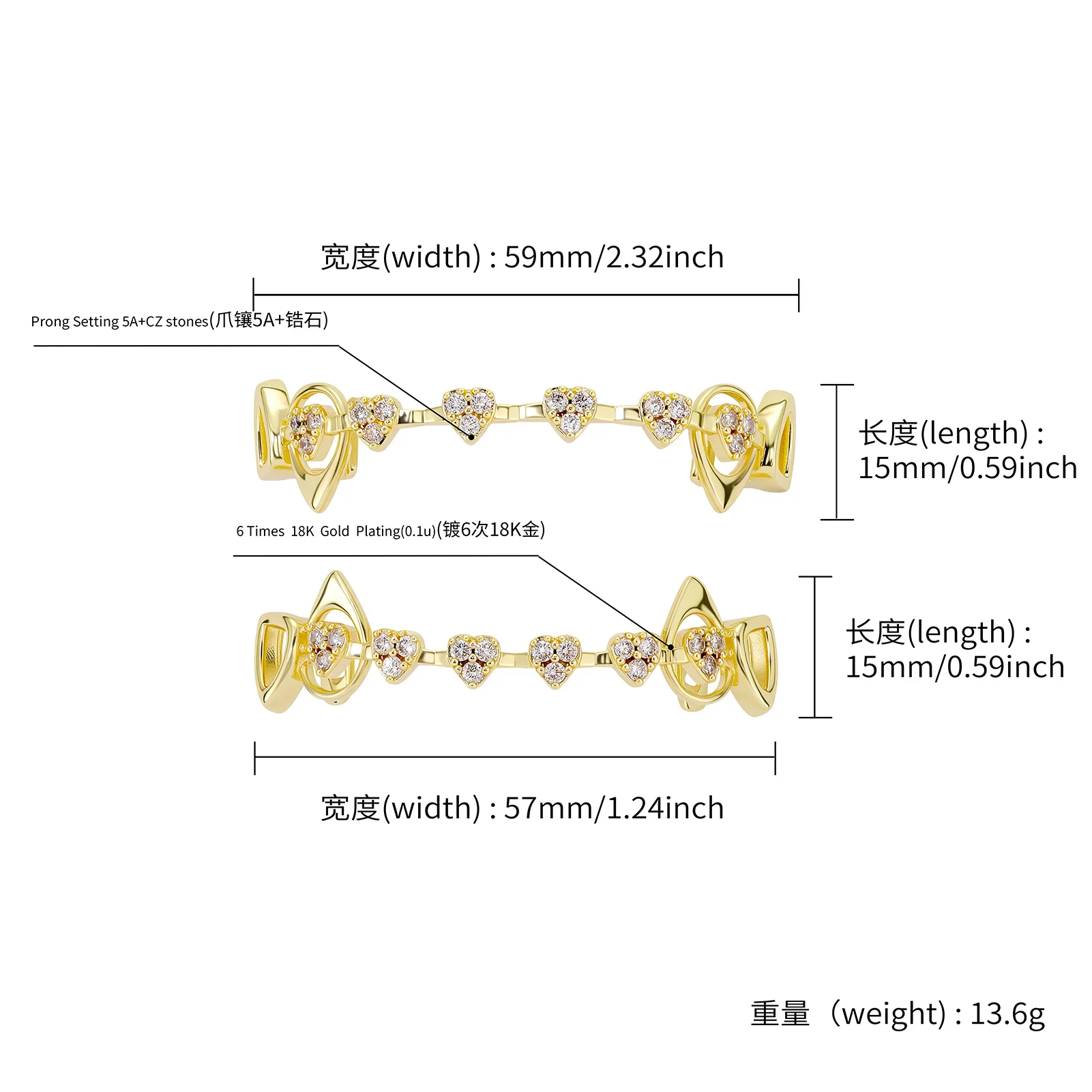 TOPGRILLZ  Hollow Heart Fang Grillz Set Micro Pave CZ Top Bottom Bar Lightweight Y2K Couple Grills Men Women - view 6