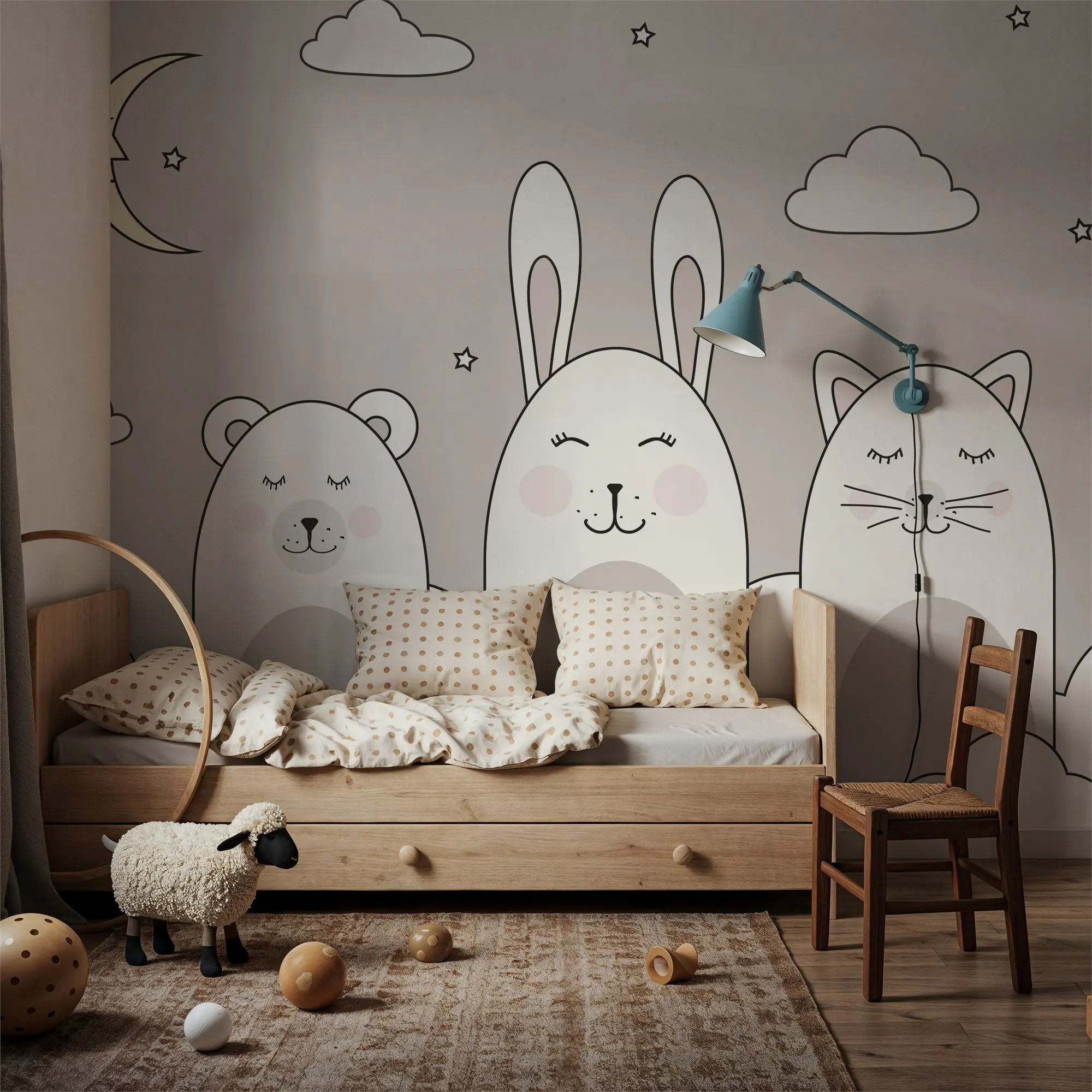 custom Sleeping Bunny Gray 3d Wall mural peel and stick wallpaper