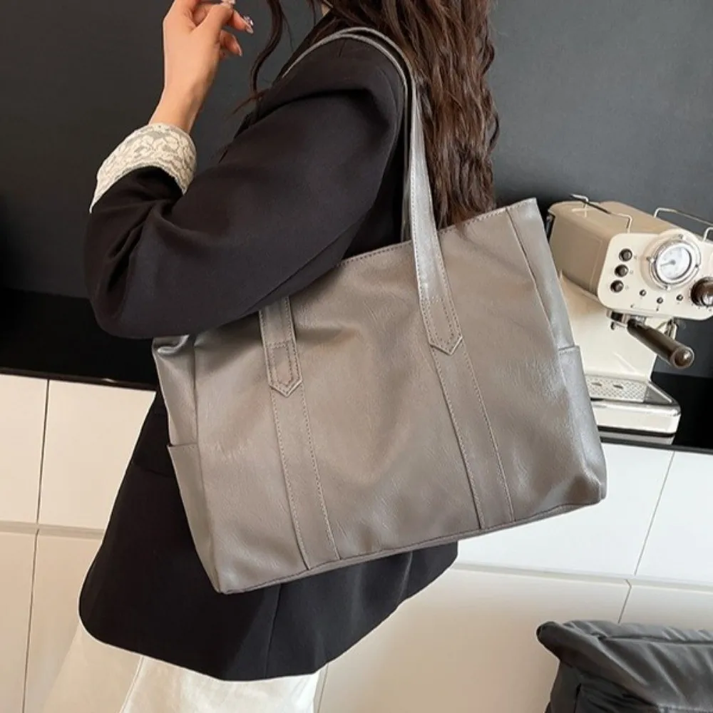 

Practical Minimalist Women's Shoulder Bag PU Light Luxury Large Capacity Bag Solid Color Elegant Soft Leather Bag Travel