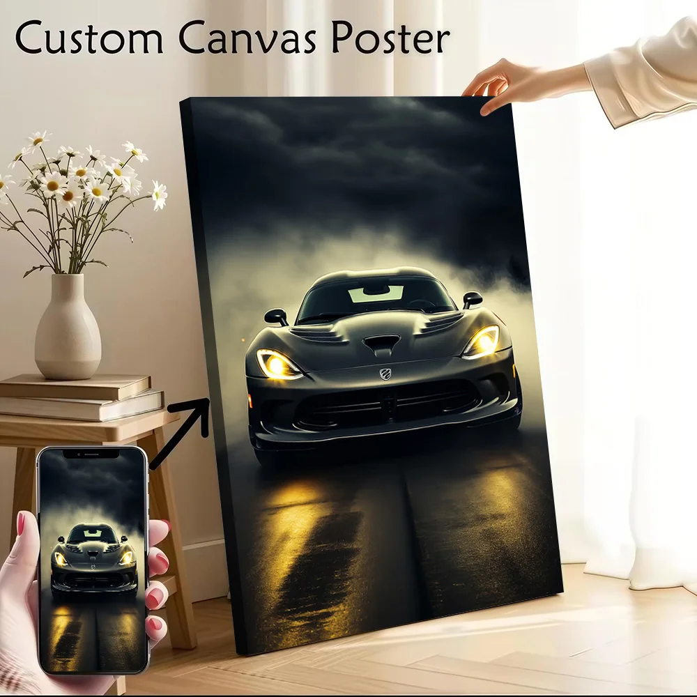 Dark Sports Car Viper in Fog Canvas Poster Customizable Pictures Wall Art Canvas Painting for Decorative Picture Room Ornaments
