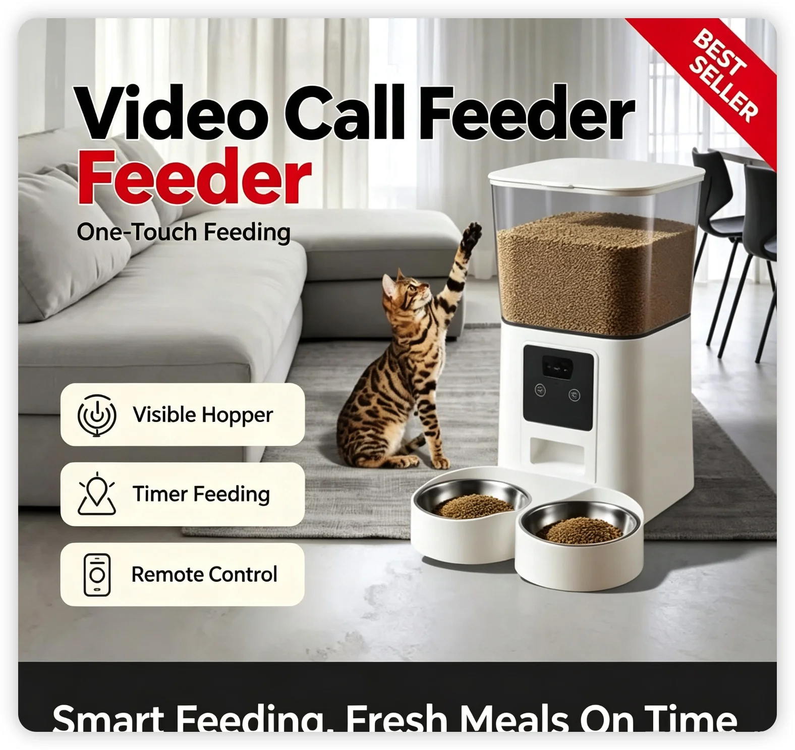 Smart Pet Feeder with 1080P Camera 5.5L Auto Cat Food Dispenser APP Remote Control Timed Quantitative Feeding for Cats&SmallDogs