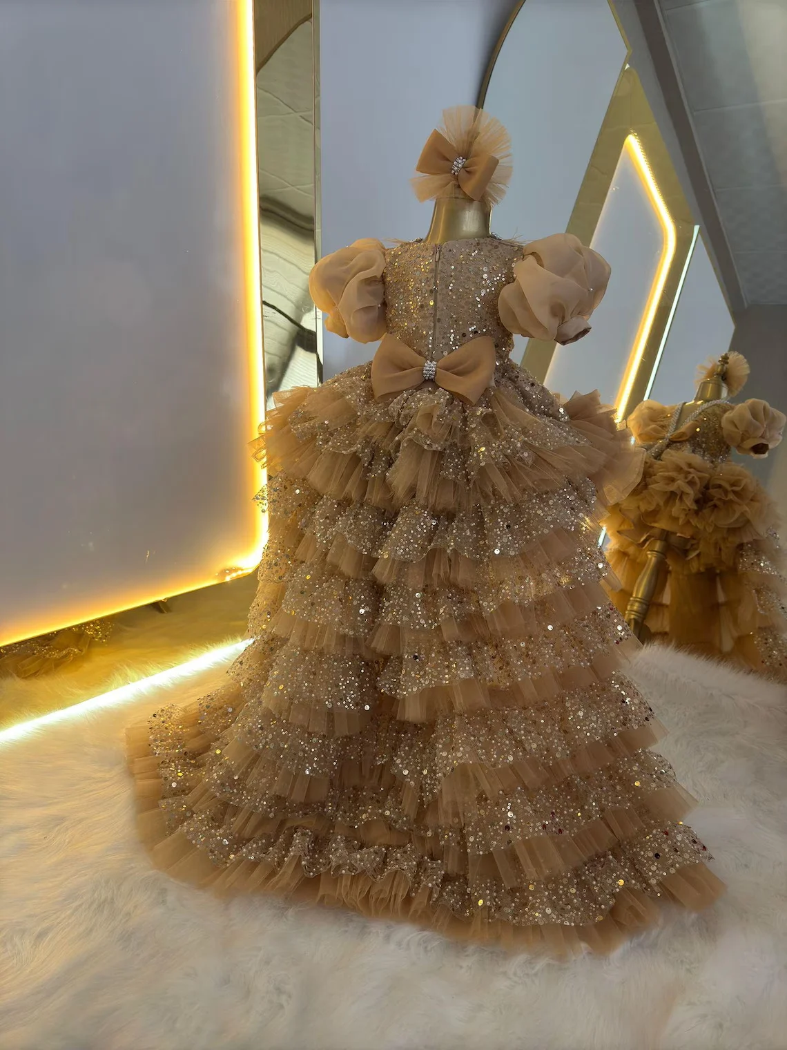 Smaragdgroene verjaardag prinses optocht jurk glitter strik tule baby meisje feestjurk formele veren galajurken met lange sleep
