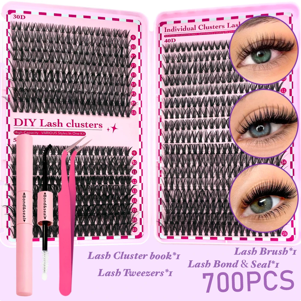 700PCS-30D/40D/50D 80D DIY Wimpernverlängerungsset, gemischte Länge 9–16 mm, D-Curl-Wimpern für Heimwerker und verschiedene festliche Feiern