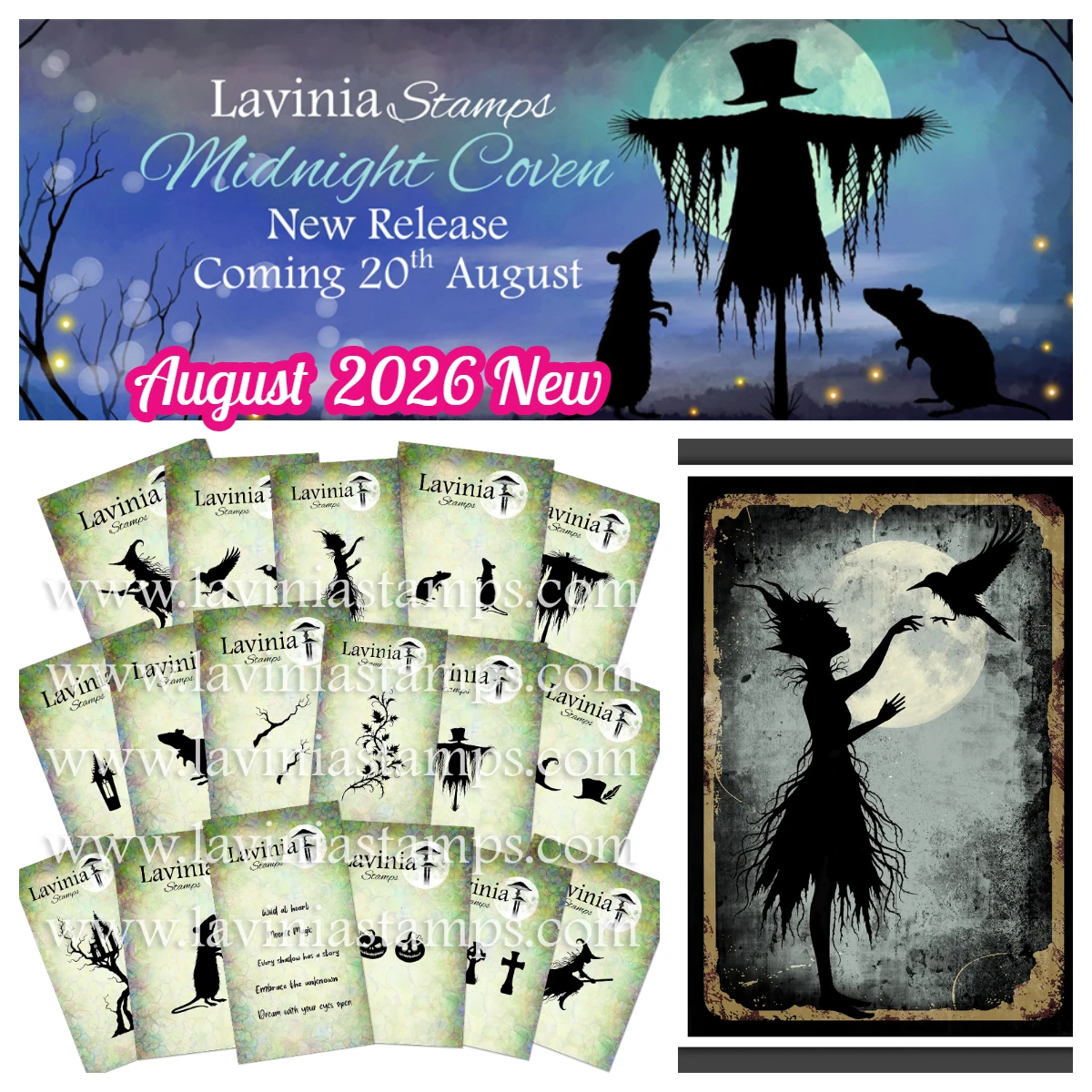 Image of August 2026 Lavinia Stamps Midnight Coven 17-teiliges Halloween-Hexen-Silhouette-Set mit Klarsichtstempeln für Scrapbooking, Kartenherstellung, DIY-Bastelarbeiten und Dekoration