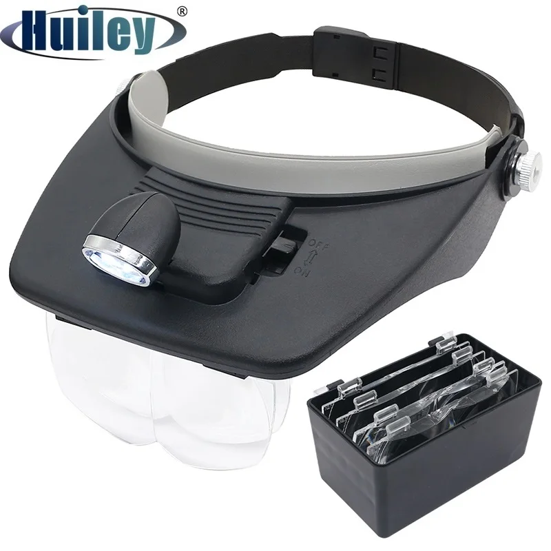 Cabeça Multi-Funcional Vestindo Lupa, Luzes LED para Repair Jewel Processing, Headband Magnifier, 1.2X, 1.8X, 2.5X, 3.5X