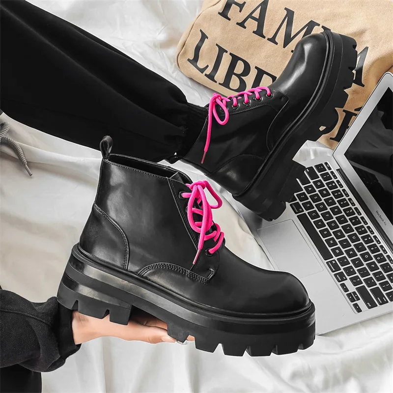 

Мужские модные ботинки на платформе, черные стильные туфли из натуральной кожи, праздничное платье для ночного клуба, ковбойские ботильоны, дизайнерские короткие мужские ботинки