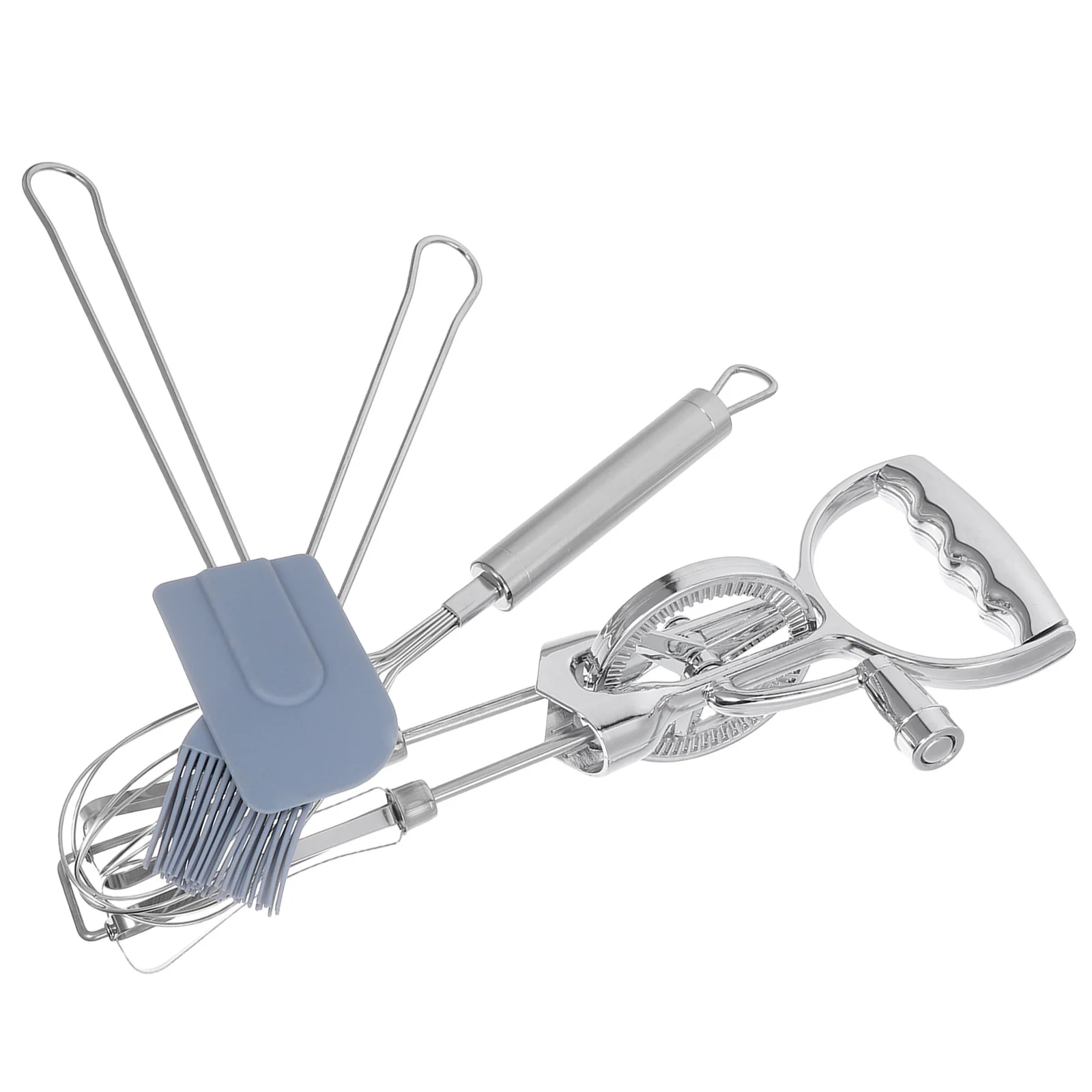 

4Pcs Baking Tools Set Rotary Hand Mixer Handheld Egg Whisk Stainless Steel Dough Stirrer Silicone Brush for Cooking Baking