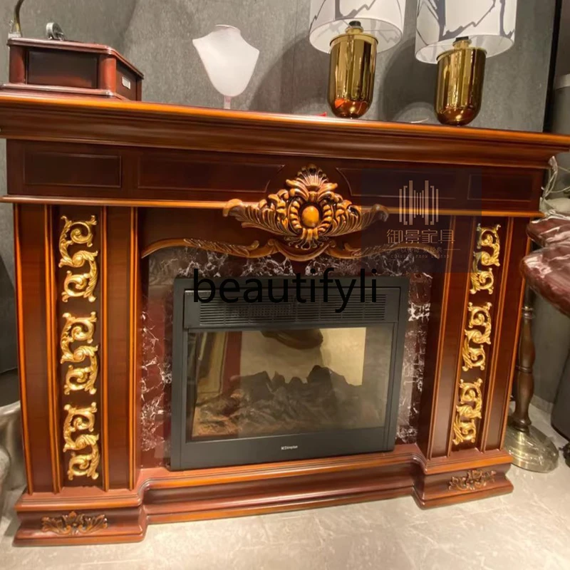 خزانة مزخرفة قديمة من الخشب الصلب الأوروبي، خزانة موقد ذهبية من الخشب الصلب #2