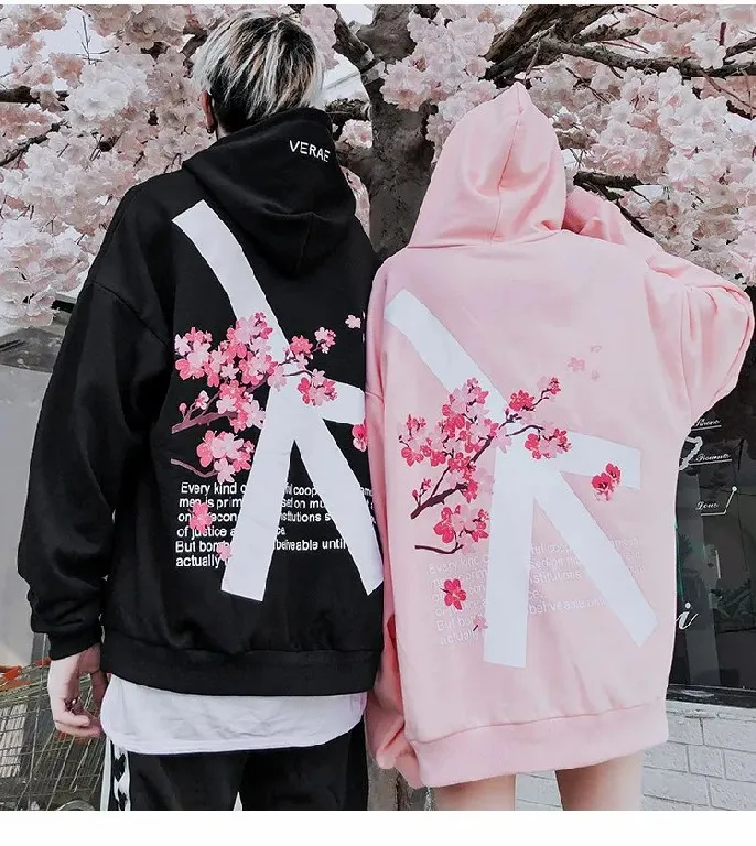 Cherry Blossom Embroidered Hoodie Japanese Retro Loose Couple Street Sweatshirt Four-Season Casual Everyday Top