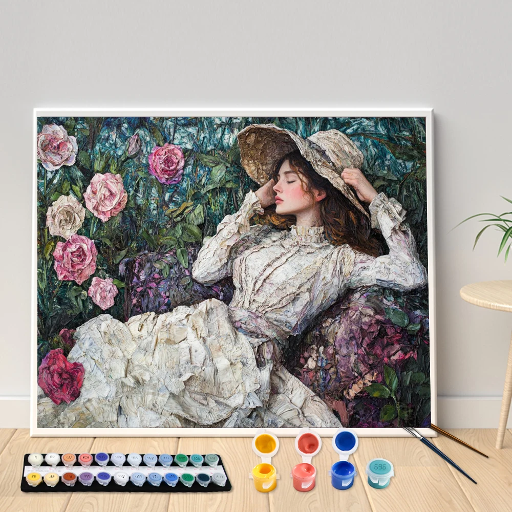 Digital Acrylic Painting Kit DIY Classic White Dress Woman Hand Art Canvas Hand Painted Home Decor