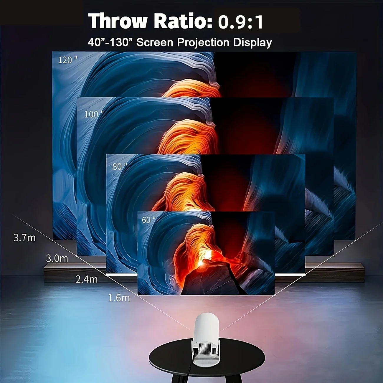 HY300 2024 안드로이드 12.0 휴대용 프로젝터, 200ANSI 루멘 WiFi 6 듀얼 밴드 블루투스 5.4, 1080P 지원 720P HD 무선 프로젝터