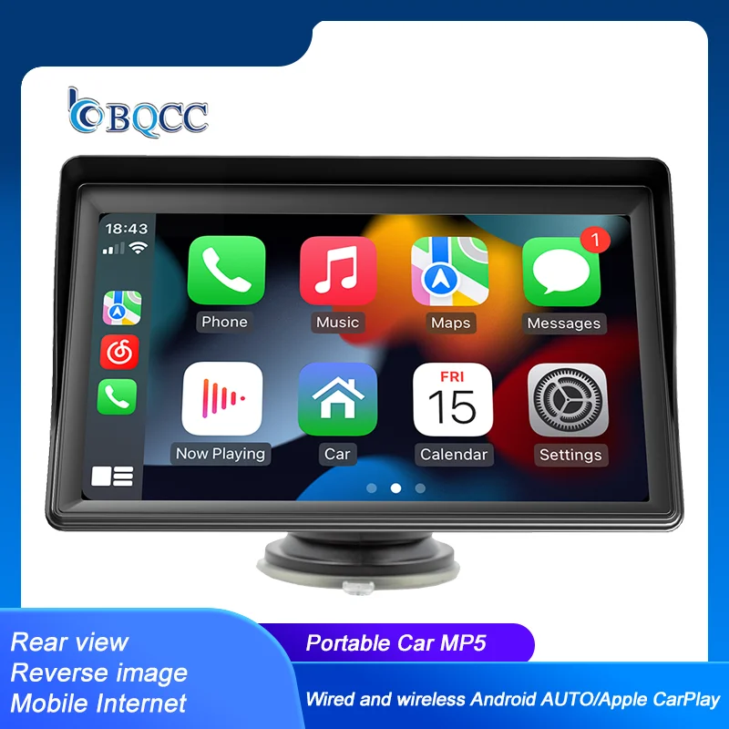 BQCC 7 Inch CarPlay Android Auto Car Radio Multimedia Video Player Portable Touch Screen with USB AUX for Rear View Camera