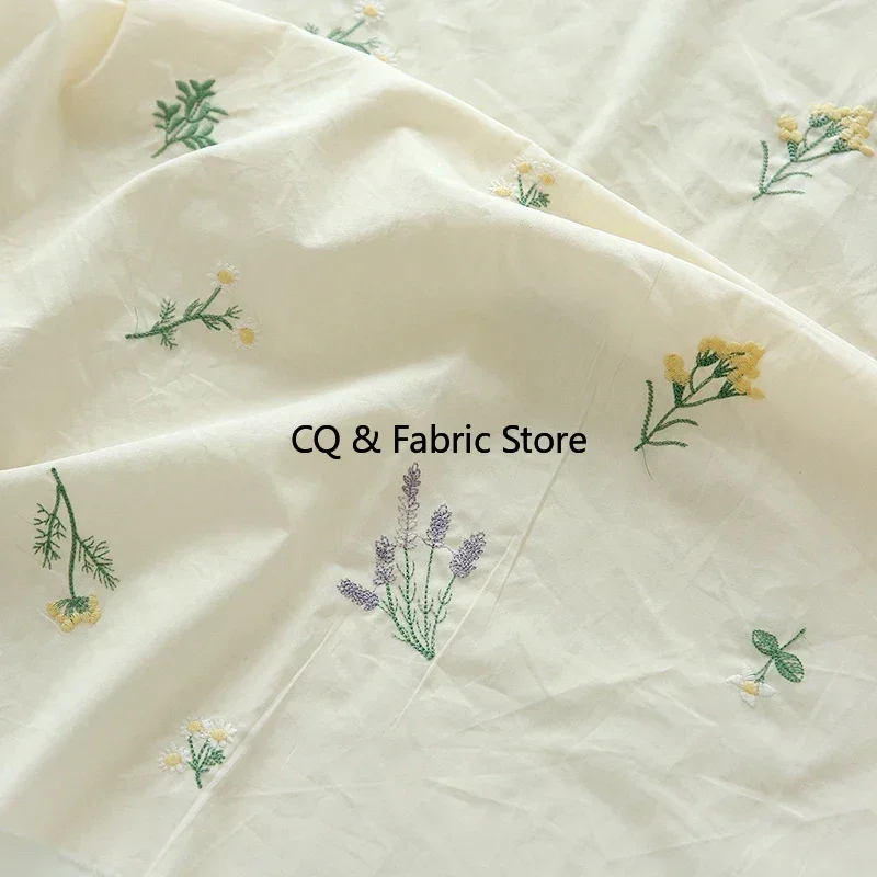 

Бежевая пасторальная лавандовая вышивка из чистого хлопка, одежда ручной работы «сделай сам», платье на метр