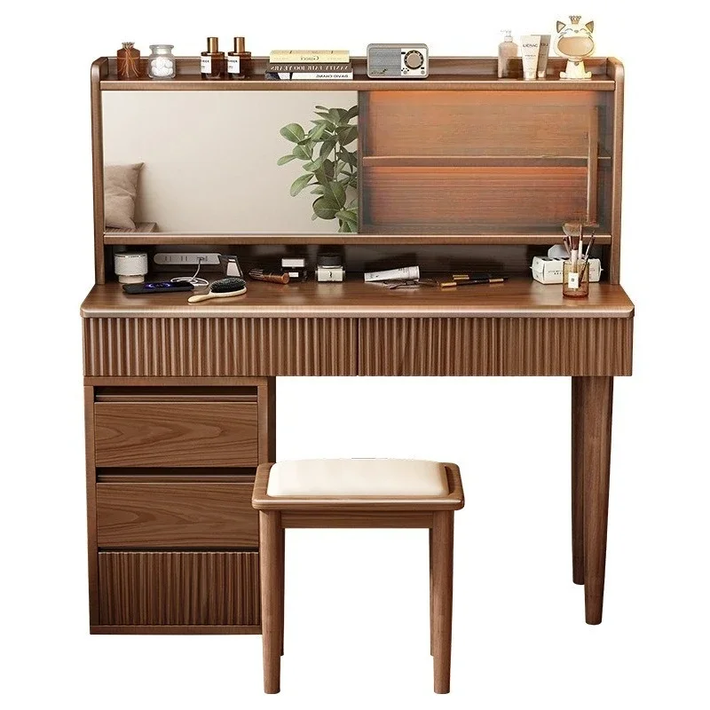 

Solid wood dresser chest integrated modern simple bedroom retro storage cabinet makeup table master bedroom retractable