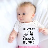 Aunties Drinking Buddy Cute Newborn Baby Clothing Cotton White Bodysuit Boys Girls Romper Summer Baby Clothing 2