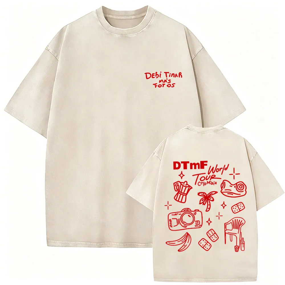 

Washed Vintage Rapper Bad Bunny T-shirt Debi Tirar Mas Fotos DTMF World Tour T Shirts Men Hip Hop Fashion High Quality T-shirts