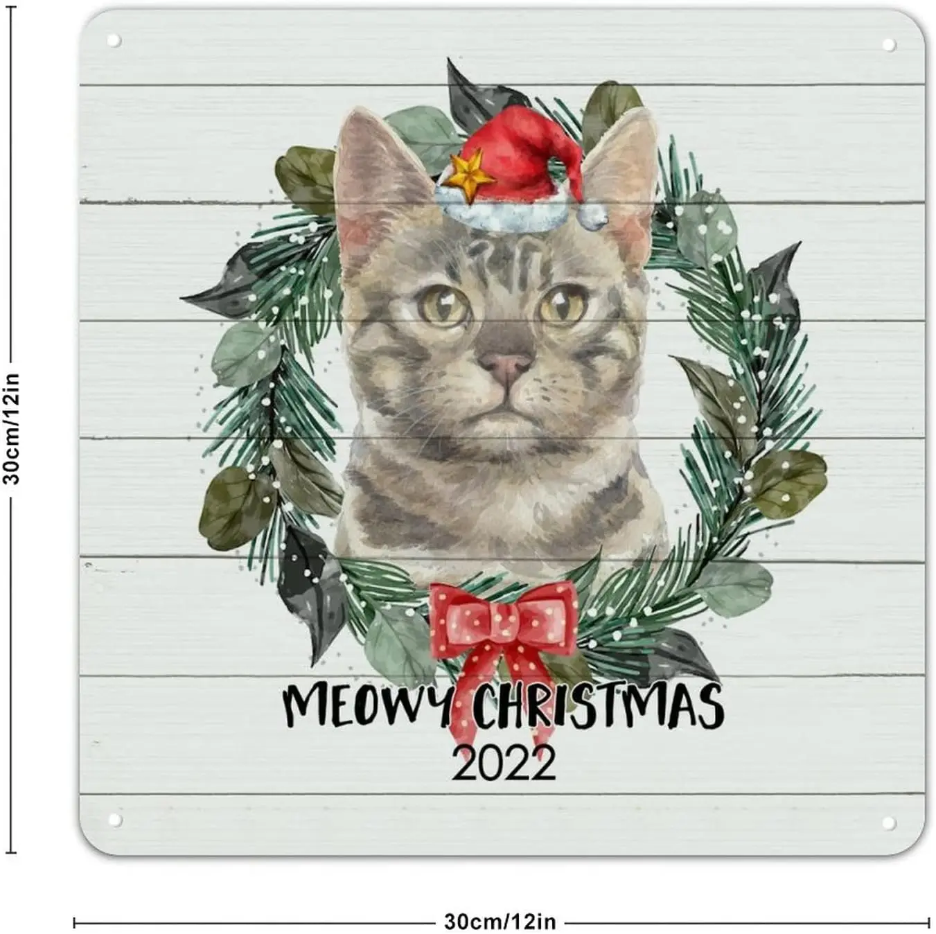 Meowy Christmas Cat Metal Sign Buffalo Plaid Metal Tin Sign Animal Prints 12x12in Easy to Mount Rustic Chic Wall