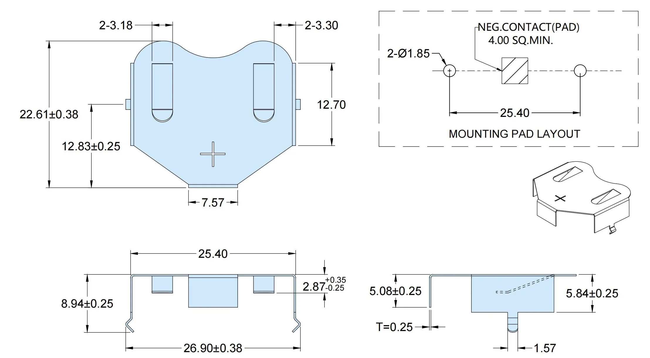 CR2450 Battery Holders, Clips & Contacts THM Holder for 2450 Cell SbM-2413