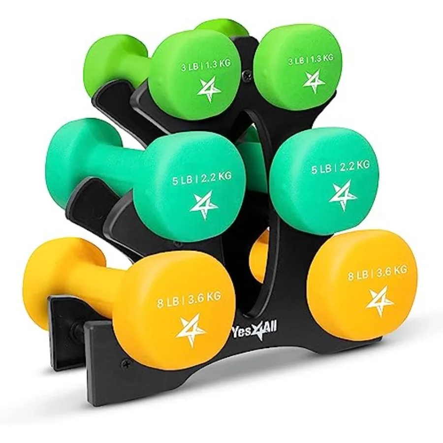 

Neoprene Dumbbell 3-5-8lb Pair with Metal Rack for Home Gym Black Durable and Non-Slip Design