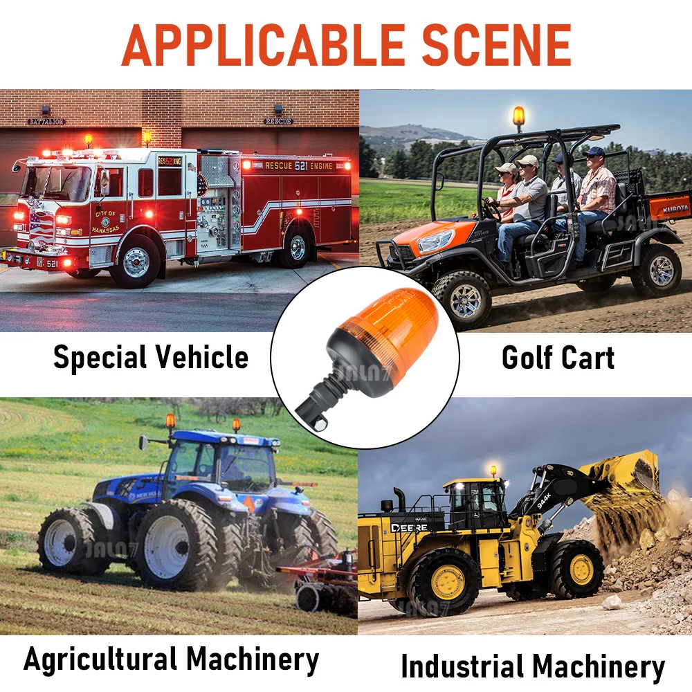 Amber Beacon Hazard Warning Safety LED Strobe Lights for Golf Cart Truck Tractor Forklift Snowplow Excavator,Base Bracket Pole ﻿
