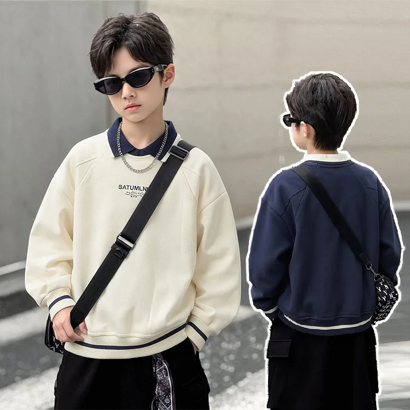 RAISE Kinder Jungen Sweatshirt 2026 Herbst 1-14 Jahre Kinder Jungen Kontrast-Hoodies Polokragen Junior Jungen Einfache Pullover Teenager-Oberteil – Detail 1