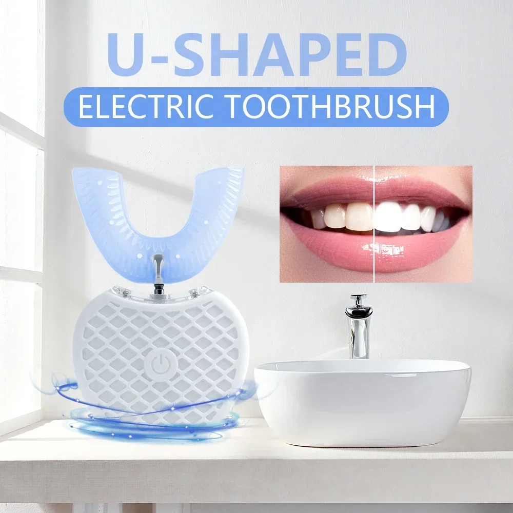 Ultrasonic Electric Toothbrush Adult,Automatic Toothbrush U-Shape Full Mouth 360° Clean Teeth Whitening IPX7 Waterproof