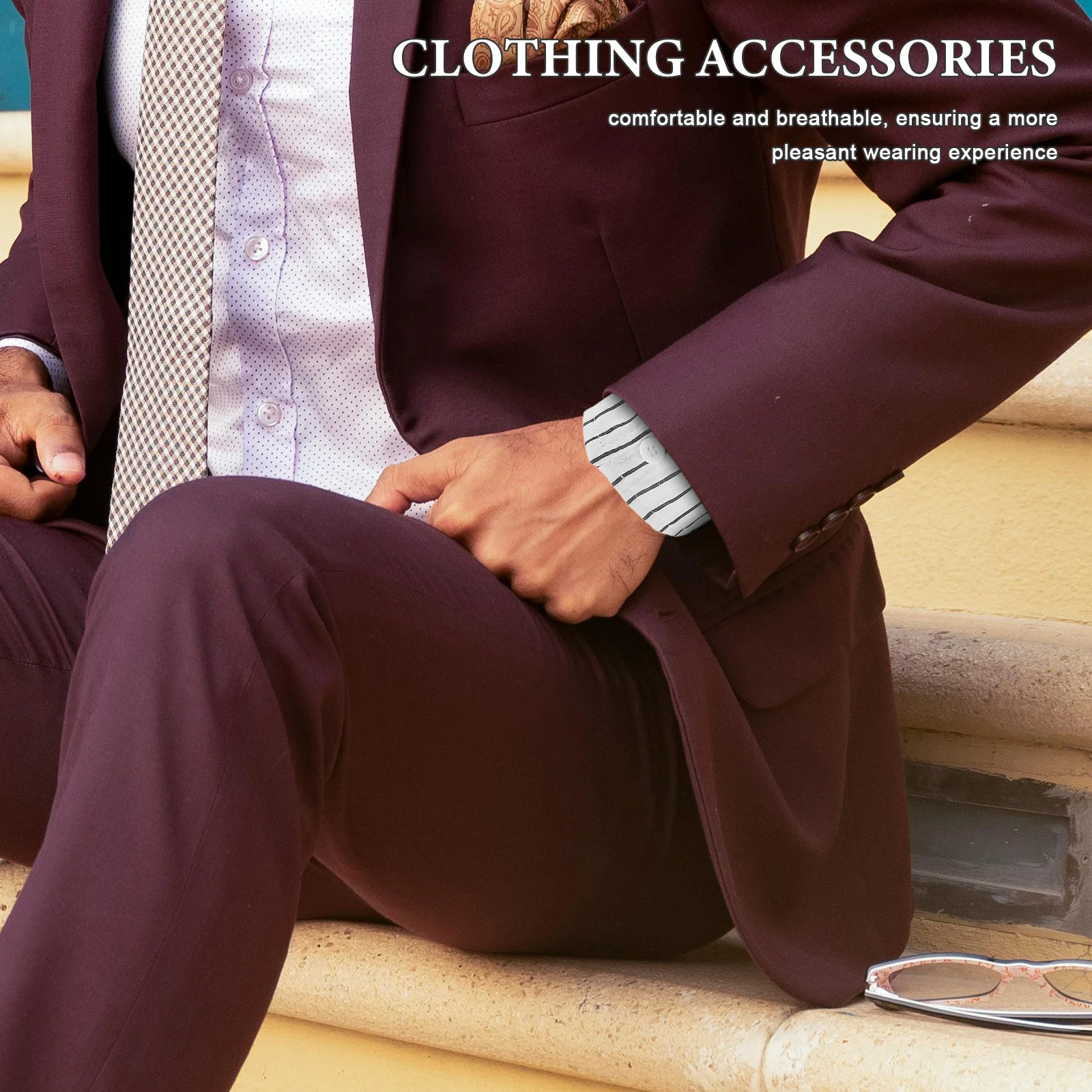 1 زوج الأبيض مخطط المعصم للنساء الرجال انفصال قميص الأصفاد بلوزة عصرية الأصفاد مرونة كم اكسسوارات للجنسين تصميم #2