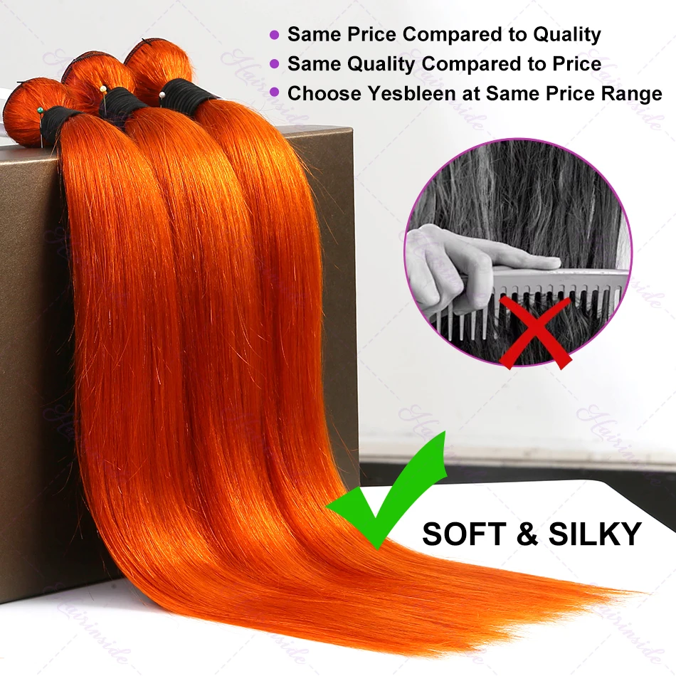 28 30 Inches Bone Straight Bundles Orange Ginger 100% Human Hair Virgin Raw Weave Colored Brazilian Bulk Braiding Hair Extension