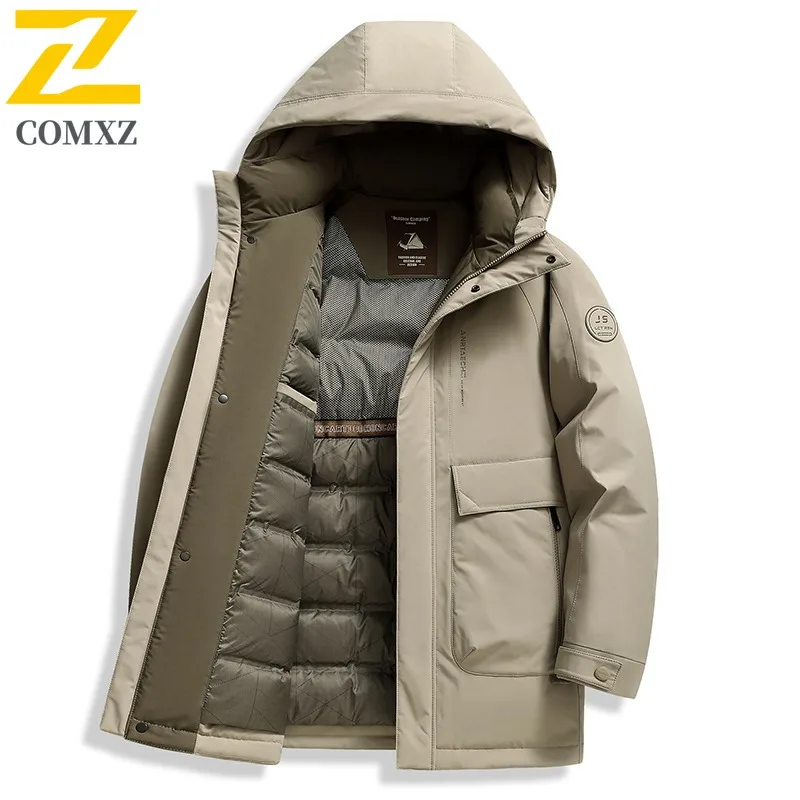 COMXZ-Chaqueta de plumón para hombre, abrigo informal con capucha para aventura al aire libre, resistente al frío, estilo callejero, prenda ligera de otoño e invierno