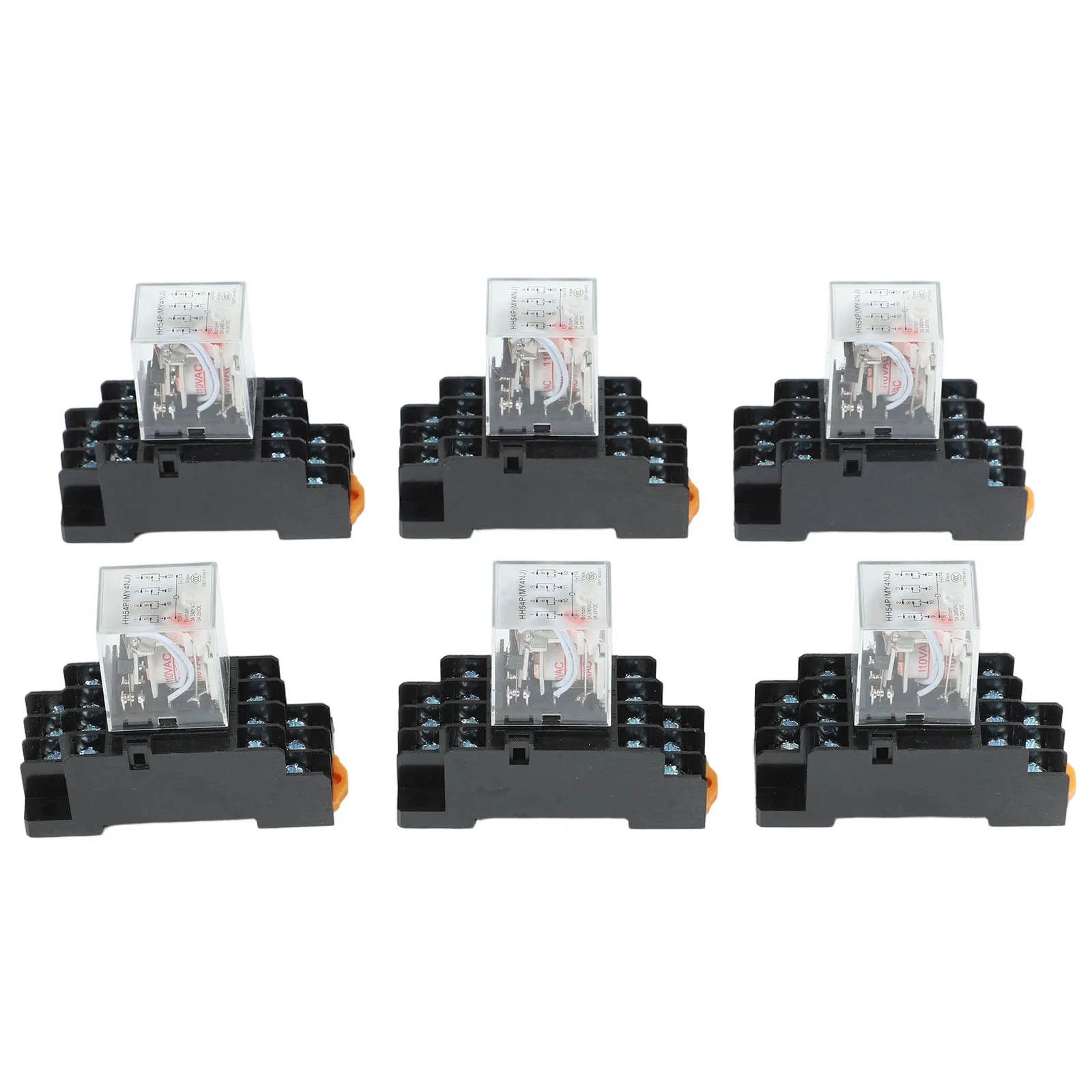 6pcs AC 110V/120V Coil 4PDT Power Relay with Socket 35mm DIN Rail Mount 14 Pin Suitable for Industrial Control