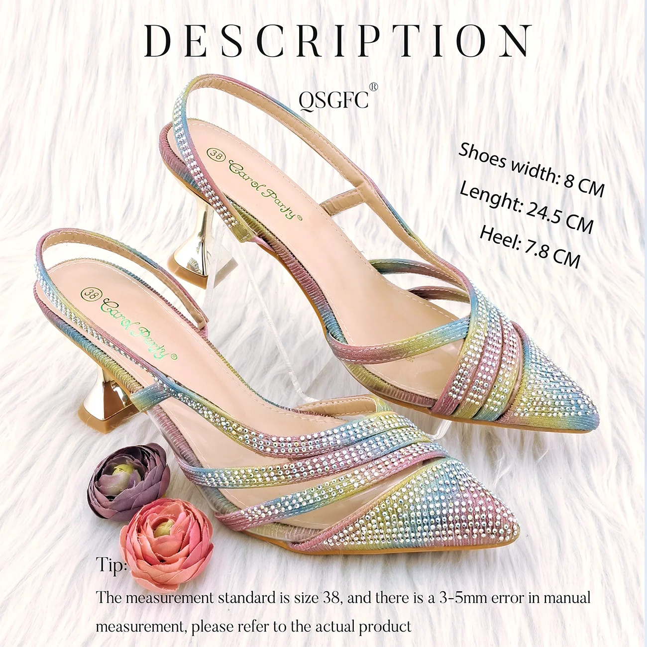 PM New Arrival Rainbow Color Diamond Decoration Elegant and Simple Exquisite Party Wedding Women's Shoes and Bag Set