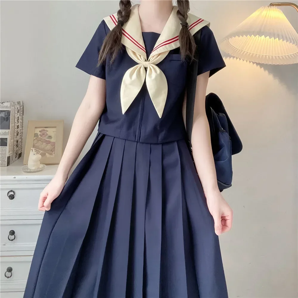 Uniformes escolares japoneses para meninas, trajes básicos de marinheiro Jk Navy, saia plissada fofa, trajes cosplay anime para mulheres, roupas de formatura, mulheres