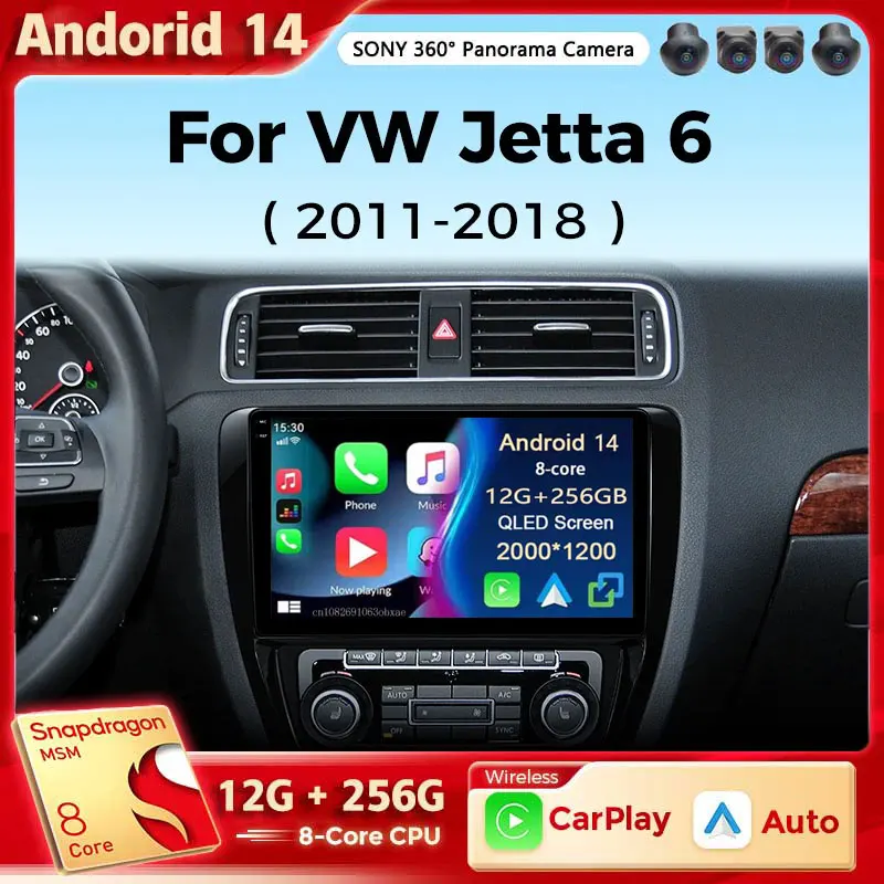 

Android 14 Car Radio Multimedia Player For VW Volkswagen Jetta 6 MK6 Wireless Carplay Auto Car Stereo 48EQ GPS DSP 2Din Qualcomm