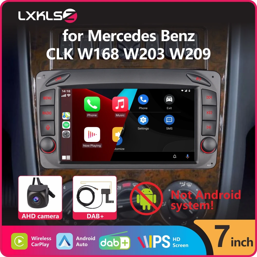 Car Radio with Wireless Carplay Android Auto for Mercedes Benz CLK W168 W203 W209 Vaneo with 7