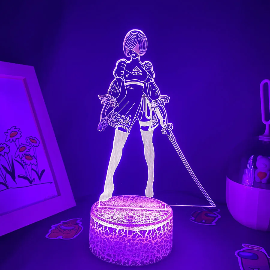 NieR Automata figura de juego YoRHa No2 tipo B 3D Led luces nocturnas de neón regalo de cumpleaños para amigos sala de juegos Decoración de mesa