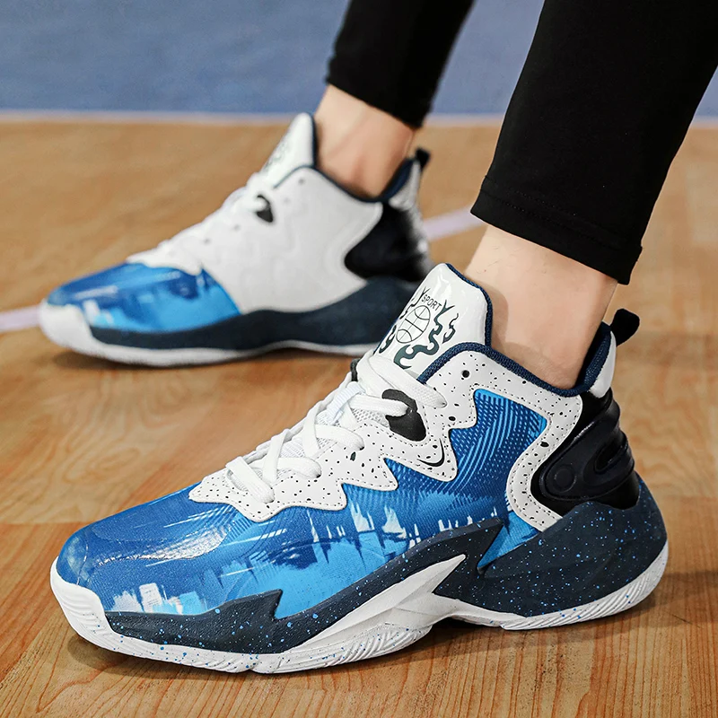 Zapatillas de baloncesto de camuflaje para niños y adolescentes, zapatos deportivos de cuero de alta calidad, antideslizantes, entrenamiento de baloncesto