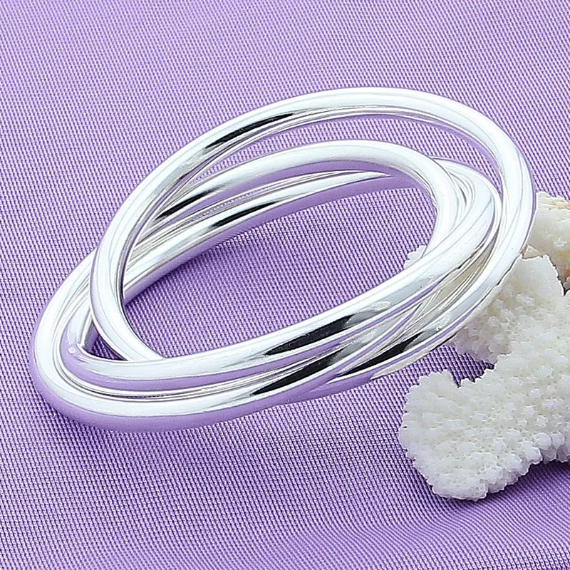 

925 Sterling Silver Three Lines Smooth Bangle Bracelet For Women Man Fashion Wedding Engagement Party Jewelry