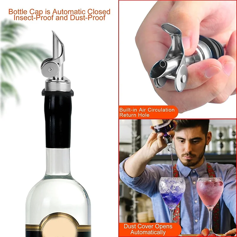 12PCS Stainless Steel Liquor Bottle Pourers, Auto Flip Olive Oil Spou Alcohol for About 3/4Inch Bottle Mouth Silver