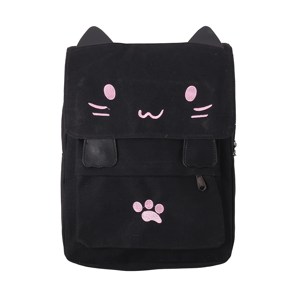 fashion Cute Cat Embroidery Canvas Student bag Cartoons Women Backpack Leisure School bag black&pink