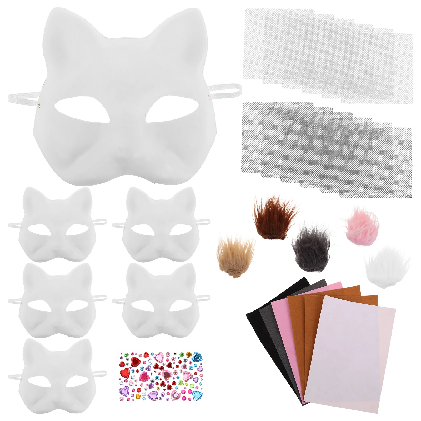1 ensemble 1 ensemble Kit de masques de chat blanc feutre bricolage masques d'animaux à peindre pour enfants femmes Halloween Cosplay cadeaux de fête non peints