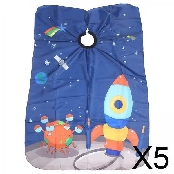 

5x Kids Barber Cape Professional Haircut Apron Hair Cutting Cape for Salon Rocket