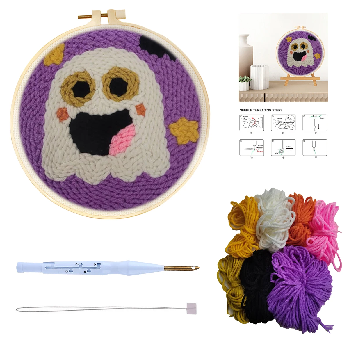 

Ruopoty Ghost Punch Needle Embroidery Starter Kit Punch Needle Kits Yarn Rug Punch Needle For Halloween Party Diy Craft