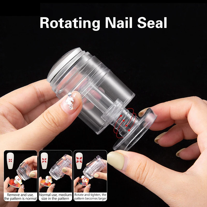 Rotatable Transparent Nails Art Stamps Variable Pattern Size Silicone Fingertip Printing French Nail Seal Stamper With Scraper