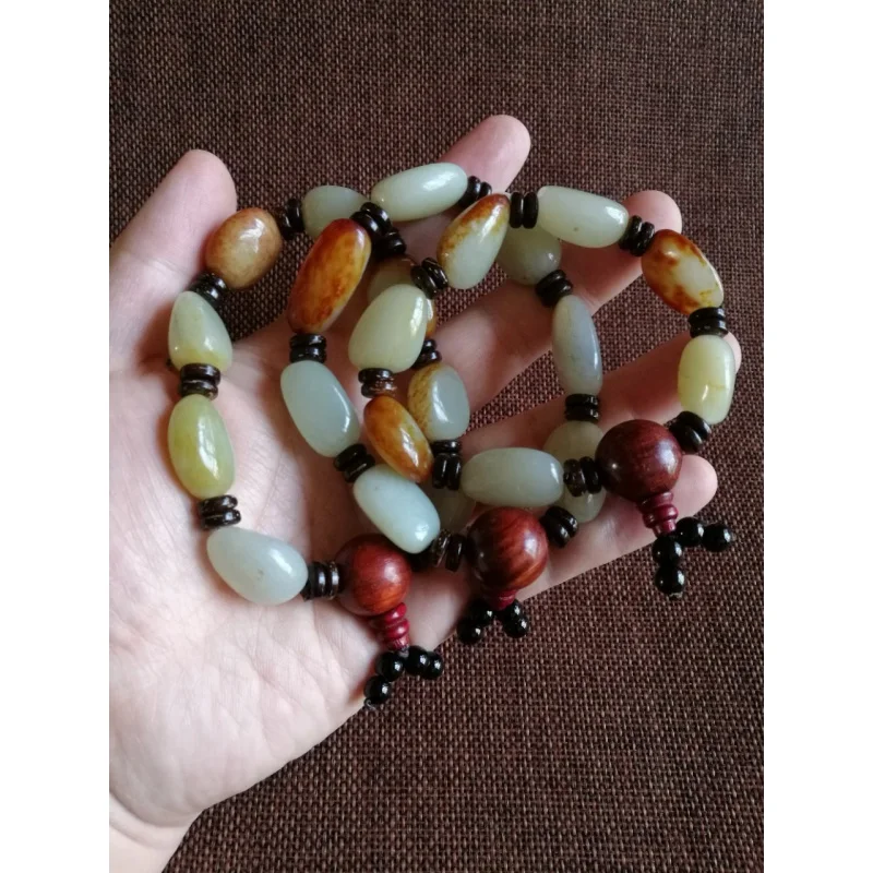 

Wholesale Xinjiang Hetian Jade Rough Stone Bracelet Men's Jade Pebble Red Leather Jade Piece with Bracelet Bracelet