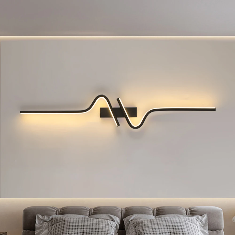 

Modern LED Wall Lamp Minimalist Lines Black Right Decorative Lamp For Bedroom Living Room Study Coffee Shop Indoor Home Lights