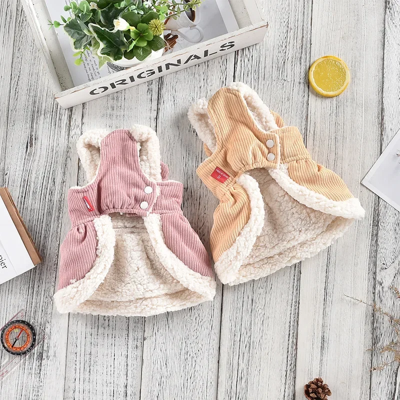 Pet Cute Corduroy Bear Strap Skirt Princess Wind Bow Autumn/Winter Small Pet Clothes Dog Dresses for Small Dogs Puppy Clothes