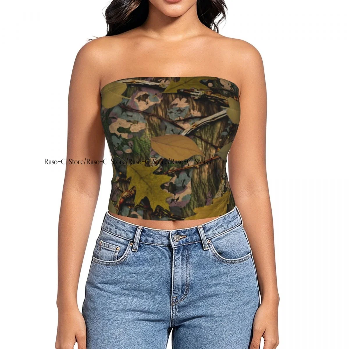 Strapless Sexy Tube Tops Summer Outfits Women Backless Shoulder Wrap Natural Camouflage Tile Female Crop Top