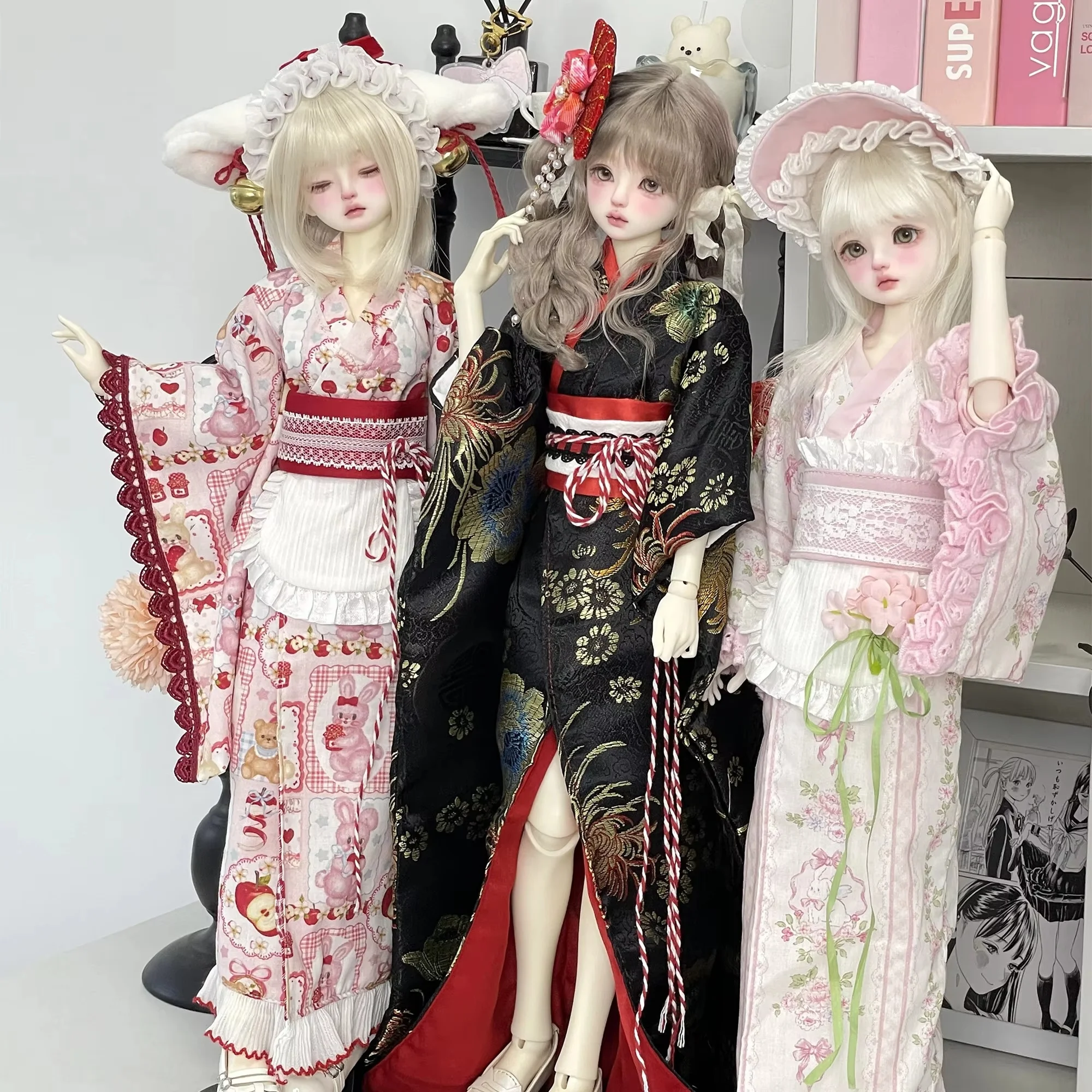Design originale 40 cm scala 1/4 vestiti per bambole Bjd Kimono stile Lolita carino Moe Vintage Showa vestito per bambole Bjd a quattro punti