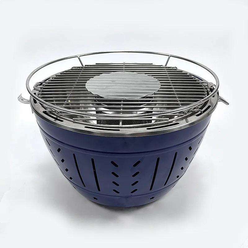 Portable BBQ Charcoal Grill Household Lotus Grill with Internal Fan Smokeless Anti-scalding Outdoor Camping Cooking