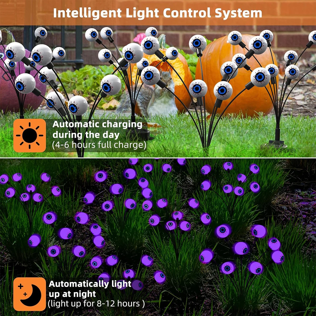 Luces solares impermeables para decoración de Halloween, estaca con forma de globo ocular